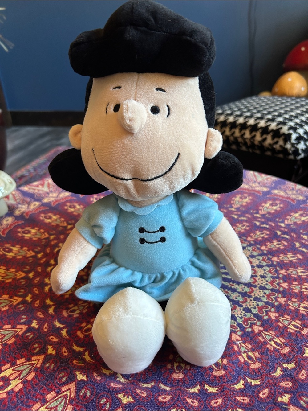 Peanuts Lucy Plush Stuffed Doll Blue Dress Cartoon Animation Collectible